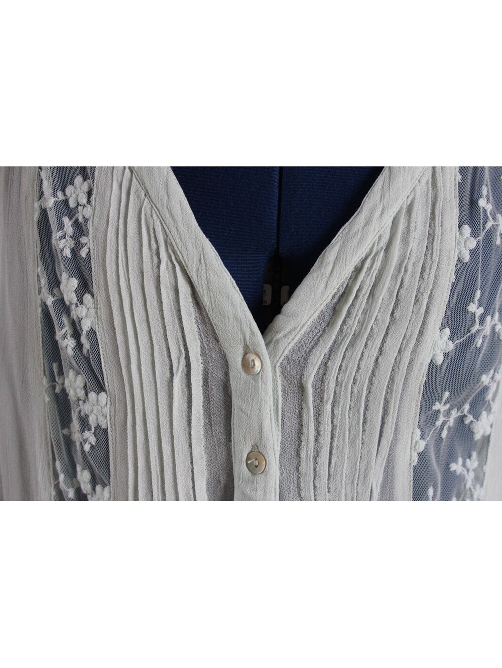 Vintage World Market Size S/M Mint Floral Lace Long Sleeve Button Up Blouse - Picture 4 of 14
